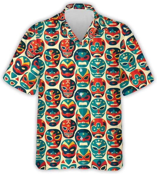 Mexico Hawaiian Shirt, Wrestling Mask Summer Men's Hawaiian Shirt, Mexican Aloha Shirt