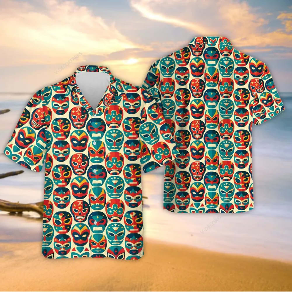 Mexico Hawaiian Shirt, Wrestling Mask Summer Men's Hawaiian Shirt, Mexican Aloha Shirt