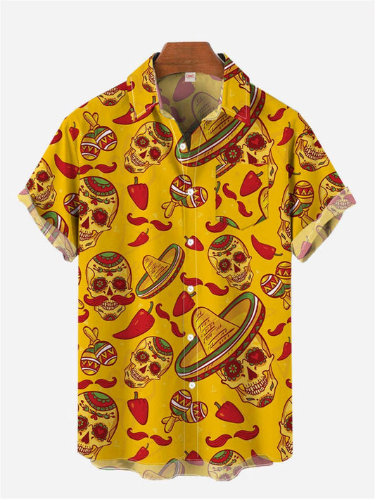 Mexico Hawaiian Shirt, Yellow Cinco De Mayo Mexican Party Hawaiian Printing Breast Hawaiian Shirt, Mexican Aloha Shirt