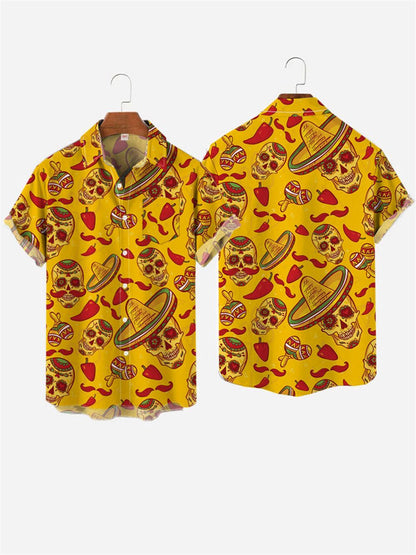 Mexico Hawaiian Shirt, Yellow Cinco De Mayo Mexican Party Hawaiian Printing Breast Hawaiian Shirt, Mexican Aloha Shirt