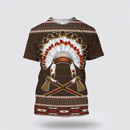 Native American T Shirt, Aboriginal Hat Motifs Native American 3D All Over Printed T Shirt, Native American Graphic Tee For Men Women