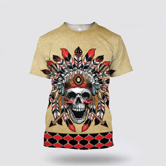 Native American T Shirt, Aboriginal Skull Mystic Native American 3D All Over Printed T Shirt, Native American Graphic Tee For Men Women