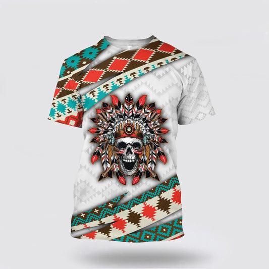 Native American T Shirt, Aboriginal Skull Native American 3D All Over Printed T Shirt, Native American Graphic Tee For Men Women