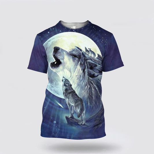 Native American T Shirt, Alpha Wolf Native American 3D All Over Printed T Shirt, Native American Graphic Tee For Men Women