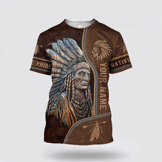 Native American T Shirt, Customize Name Headman Native American 3D All Over Printed T Shirt, Native American Graphic Tee For Men Women