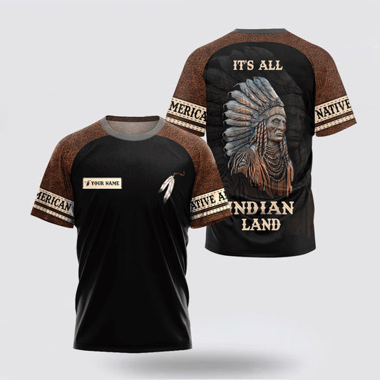 Native American T Shirt, Customized Name Black Brown Native American 3D All Over Printed T Shirt, Native American Graphic Tee For Men Women