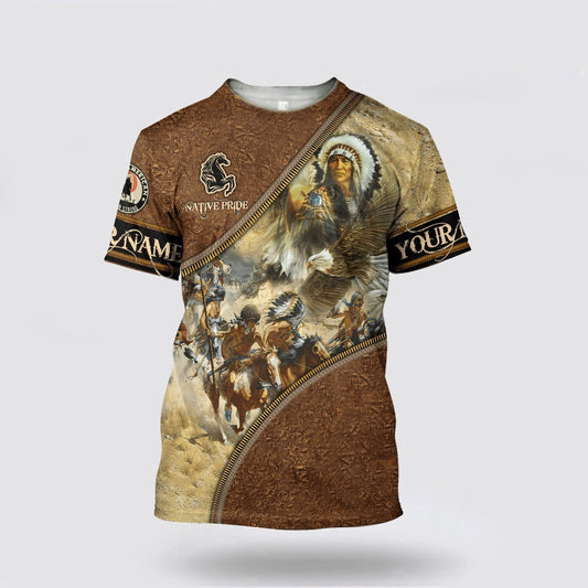 Native American T Shirt, Customized Name Eagle Chief Native American 3D All Over Printed T Shirt, Native American Graphic Tee For Men Women