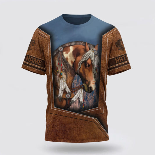 Native American T Shirt, Customized Name The Horse Native American 3D All Over Printed T Shirt, Native American Graphic Tee For Men Women