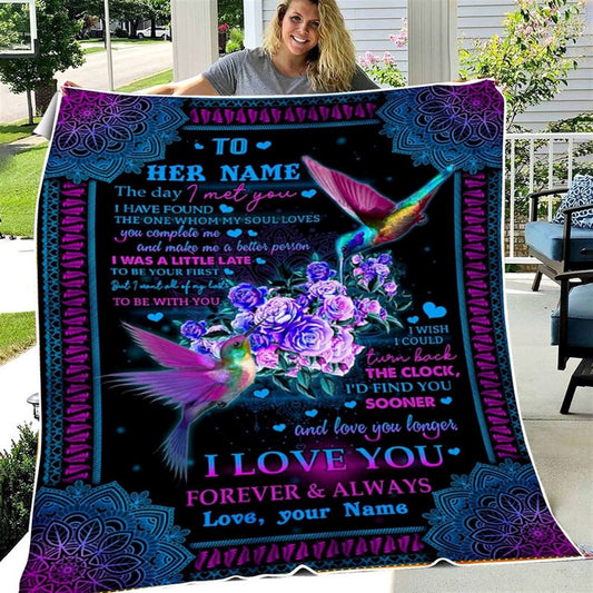 Personalized Hummingbird Couple Blanket To Wife, Meaningful Quotes Valentine Gift From Husband, Wedding Anniversary, Valentine Blanket