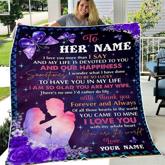 Personalized Purple Glitter Pattern Blanket To My Wife, Love Letter To Wife Blanket From husband On Valentine Wedding Anniversary