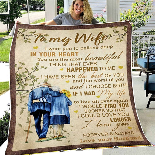 Personalized Old Couple Blanket To My Wife Fall Pattern, Custom Name Gift From Husband To Wife On Valentine Wedding Anniversary