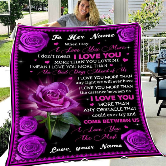 Purple Roses Pattern Blanket To My Wife, Custom Name Blanket From Husband To Wife On Wedding Anniversary Valentine, Valentine Blanket