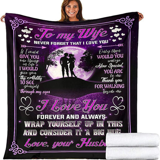 Purple Moon Couple Blanket To My Wife, Full Moon Couple Meaningful Blanket For Her On Wedding Anniversary Valentine, Valentine Blanket