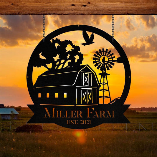 Personalized Windmill Outdoor Farmhouse Front Gate Entry Road Wall Decor Art, Farm Metal Sign, Farmhouse Decor Signs, Farmhouse Wall Art