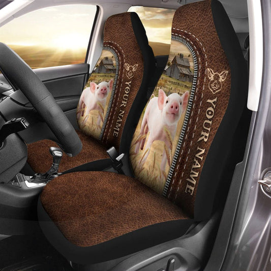 Pig Personalized Name Leather Pattern Car Seat Covers, Farm Car Seat Cover, Cow Print Seat Covers For Trucks