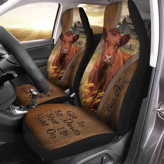 Red Angus Customized Name Leather Pattern Car Seat Covers, Farm Car Seat Cover, Cow Print Seat Covers For Trucks