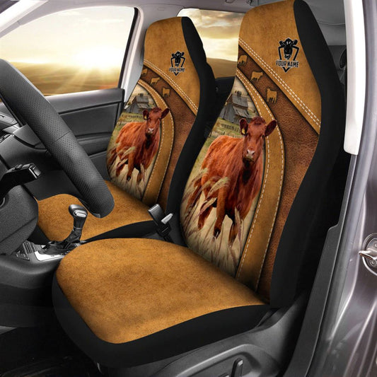 Red Angus Pattern Customized Name 3D Car Seat Cover, Farm Car Seat Cover, Cow Print Seat Covers For Trucks