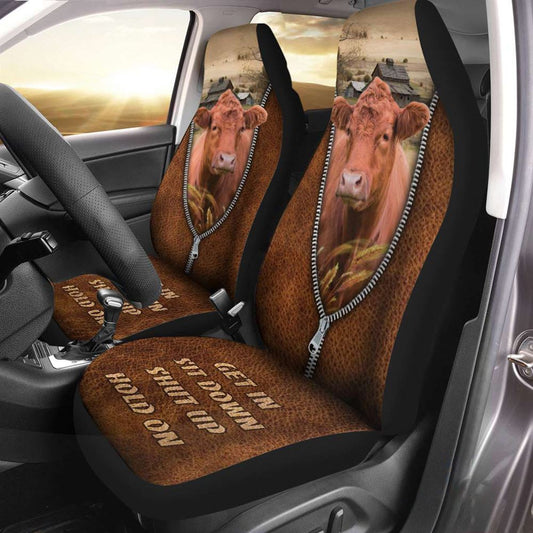 Red Angus Zipper Leather Pattern Car Seat Covers, Farm Car Seat Cover, Cow Print Seat Covers For Trucks