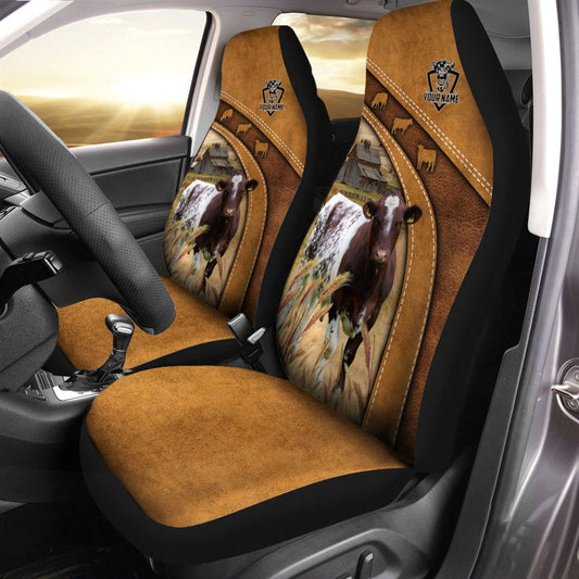 Shorthorn Pattern Customized Name 3D Car Seat Cover, Farm Car Seat Cover, Cow Print Seat Covers For Trucks