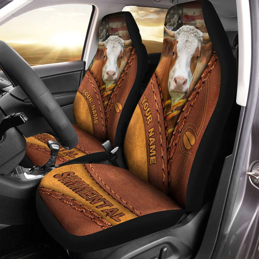 Simmental Cattle Leather Pattern Customized Name Car Seat Cover, Farm Car Seat Cover, Cow Print Seat Covers For Trucks