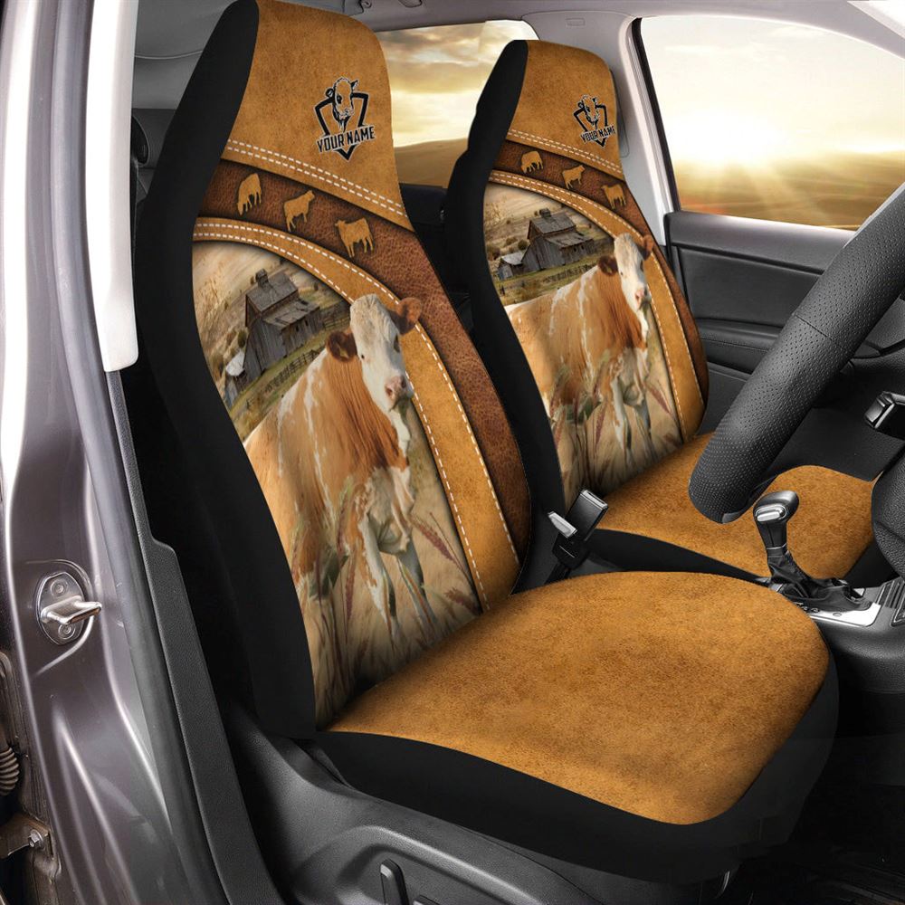Simmental Pattern Customized Name 3D Car Seat Cover, Farm Car Seat Cover, Cow Print Seat Covers For Trucks
