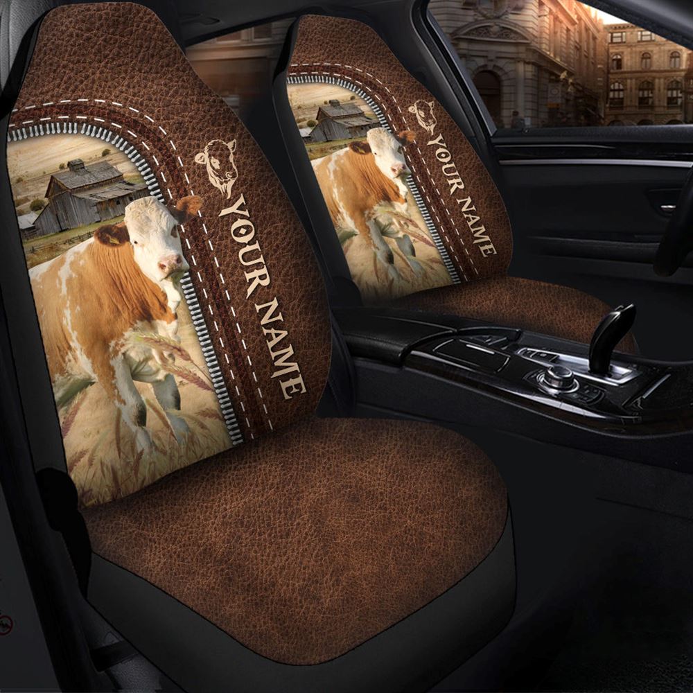 Simmental Personalized Name Leather Pattern Car Seat Covers, Farm Car Seat Cover, Cow Print Seat Covers For Trucks