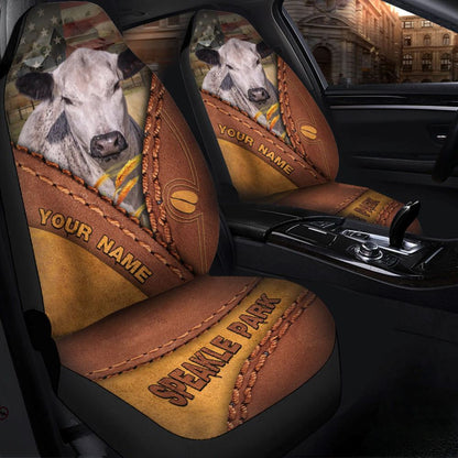 Speakle Park Leather Pattern Customized Name Car Seat Cover, Farm Car Seat Cover, Cow Print Seat Covers For Trucks