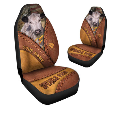Speakle Park Leather Pattern Customized Name Car Seat Cover, Farm Car Seat Cover, Cow Print Seat Covers For Trucks