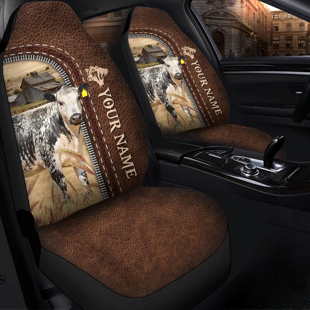 Speckled Park Personalized Name Leather Pattern Car Seat Covers, Farm Car Seat Cover, Cow Print Seat Covers For Trucks