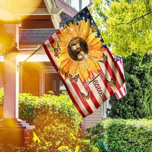 Sunflowers And Jesus Jesus Faith American House Flag, Outdoor Religious Flags, Christian Flag, Religious Flag, Christian Outdoor Decor