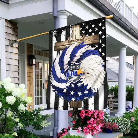 The Blue Eagle Wreath Christian Cross House Flags, Christian Flag, Religious Flag, Christian Outdoor Decor