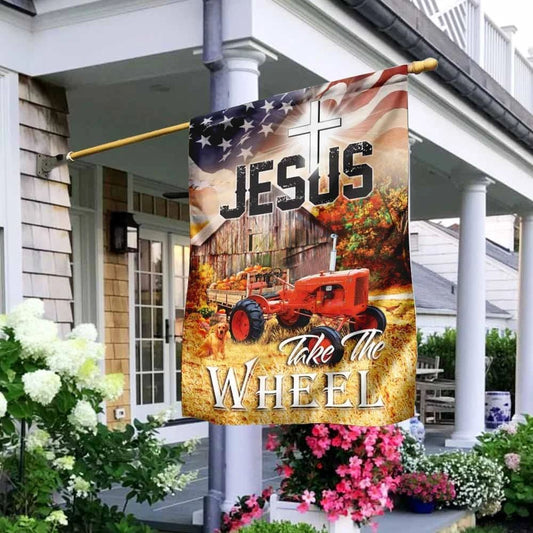 Tractor Jesus Take The Wheel House Flags, Christian Flag, Religious Flag, Christian Outdoor Decor