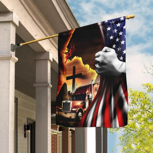Trucker Jesus Christian American House Flags, Christian Flag, Religious Flag, Christian Outdoor Decor