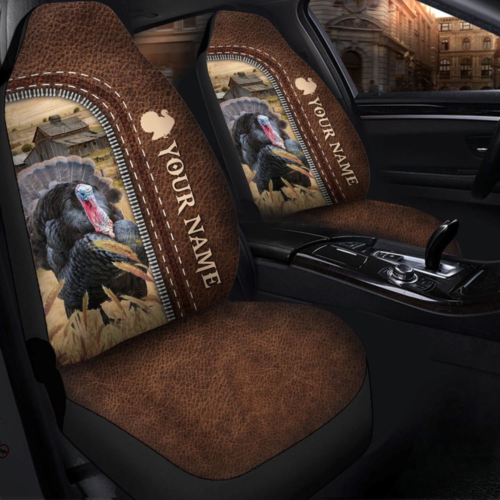Turkey Personalized Name Leather Pattern Car Seat Covers, Farm Car Seat Cover, Cow Print Seat Covers For Trucks