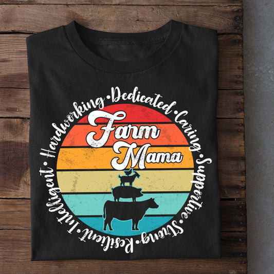 Vintage Mother'S Day Farm T-Shirt, Hardworking Dedicated Caring Farm Mama Farm Animals T Shirt, Farm T shirt, Farmers T Shirt, Farm Oufit