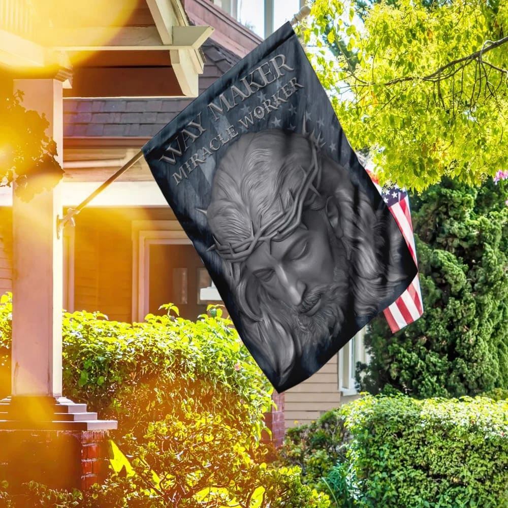 Way Maker Miracle Worker Jesus American U S House Flag, Outdoor Religious Flags, Christian Flag, Religious Flag, Christian Outdoor Decor