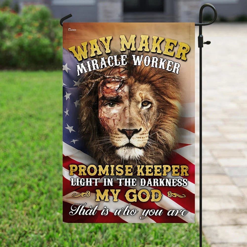 Way Maker Miracle Worker Jesus And Lion House Flag, Outdoor Religious Flags, Christian Flag, Religious Flag, Christian Outdoor Decor