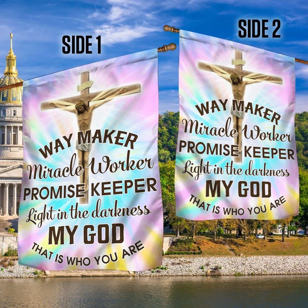 Way Maker Miracle Worker Promise Keeper Light House Flag, Jesus Christ House Flag, Outdoor Religious Flags, Christian Flag, Religious Flag