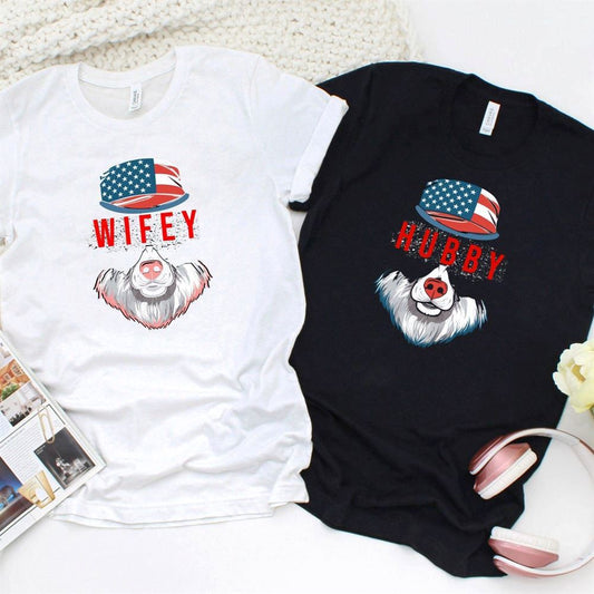 4Th Of July Wifey-Hubby Bear Patriotic For Couples, Couple T Shirts, Valentine T-Shirt, Valentine Day Gift