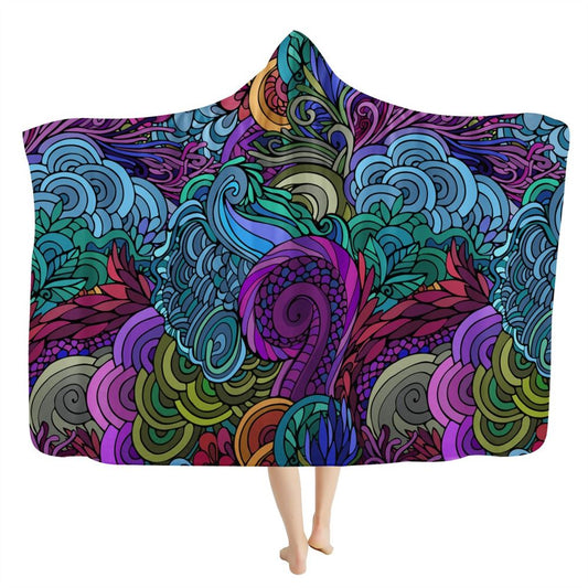 70s Hippie Doodle Hooded Blanket, In Style Boho, Hippie, Bohemian, Bohemian Blanket, Boho Hooded Cloak