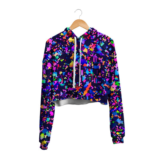 8-Bit Confetti Crop Hoodie For Women, Psychedelic Crop Hoodie, Hippie Cropped Hoodie, Festival Outfit