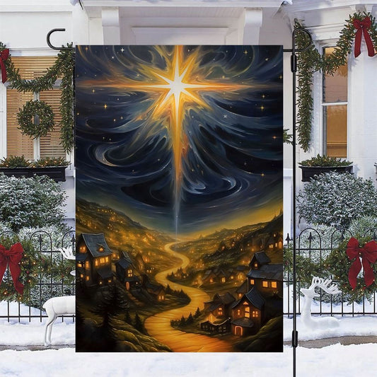 A Christmas Night's Radiance Over The Village Christmas Flag, Christmas Gift, Christmas Garden Flags, Christmas Outdoor Flag