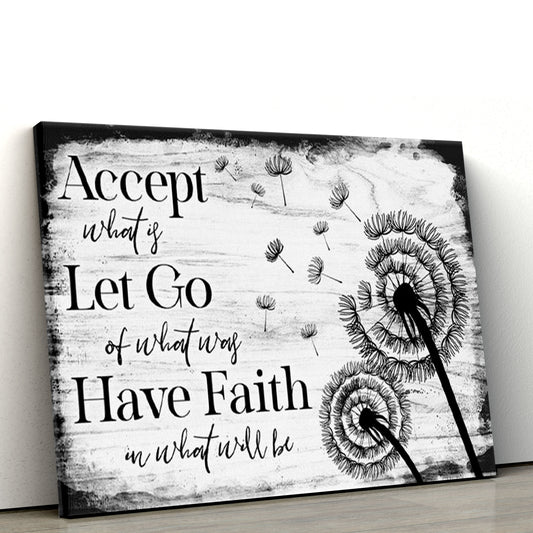 Accept Let Go Have Faith Canvas Wall Art, Dandelion, Christian Canvas, Christmas Gift for Women Men Christian