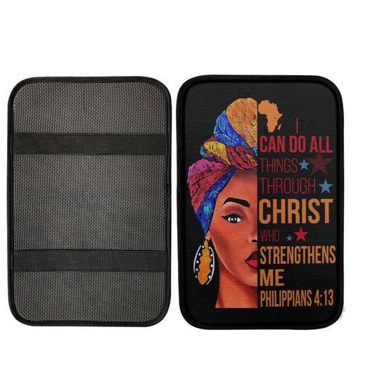 African American I Can Do All Things Through Christ Car Center Console Cover, Bible Verse Car Armrest Cover, Scripture Interior Car Accessories