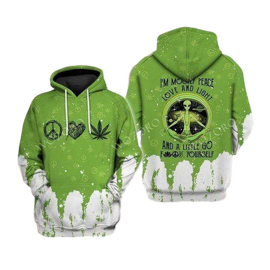 Alien I'm Mostly Peace Love And Light And A Little Go F Yourself Green All Over Print 3D Hoodie For Men Women, Hippie Outfit Ideas, Costume Hippie