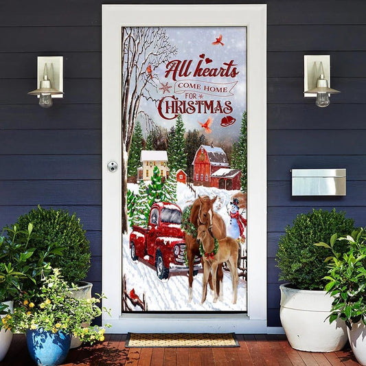 All Hearts Come Home For Christmas, Horse Door Cover, Christmas Horse Decor, Xmas Door Covers, Christmas Gift, Christmas Door Coverings