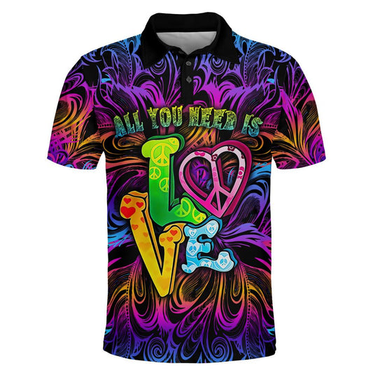 All You Need Is Love Polo Shirt For Men And Women, Hippie Polo Shirt, Unique Gift For Friend, Hippie Hand Dyed