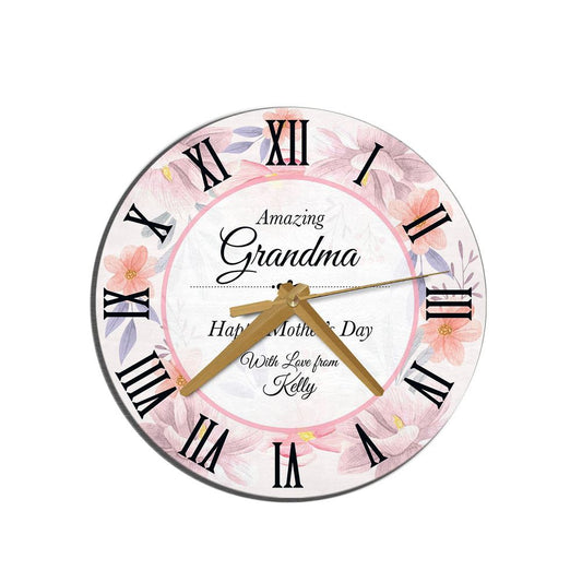 Amazing Grandmother Floral Mother's Day Gift Personalised Wooden Clock, Mother's Day Wooden Clock, Gift For Mom