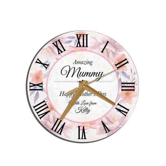 Amazing Mummy Floral Mother's Day Gift Personalised Wooden Clock, Mother's Day Wooden Clock, Gift For Mom