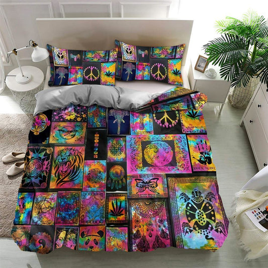 Animal Tie Dye Hippie Quilt Bedding Set, Boho Bedding Set, Soft Comfortable Quilt, Hippie Home Decor